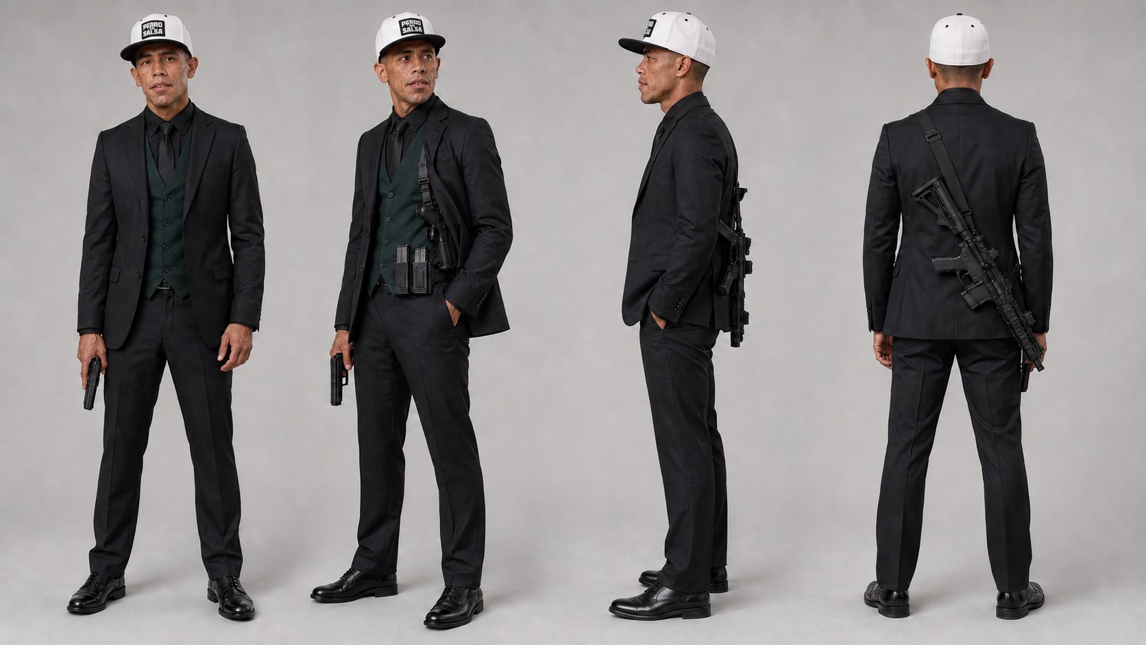 Fuicioso: silueta y vestuario desde cuatro ángulos